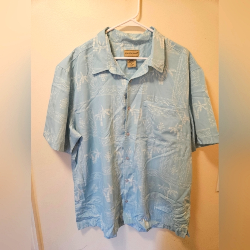 Scandia woods, blue and white Hawaiian shirt, XL